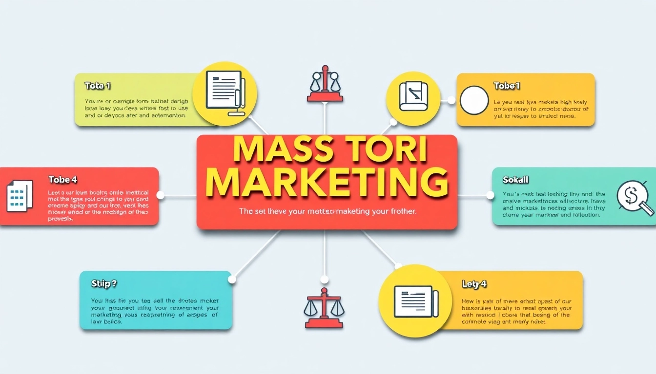 Illustrate effective Mass Tort Marketing strategies with vibrant visuals and clear icons.