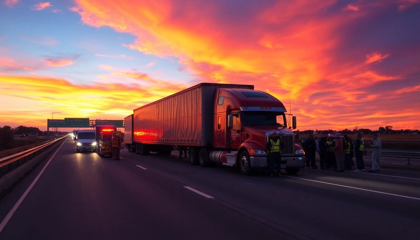 Nationwide Truck Accident Attorneys assisting victims at a truck accident scene with police and emergency responders.