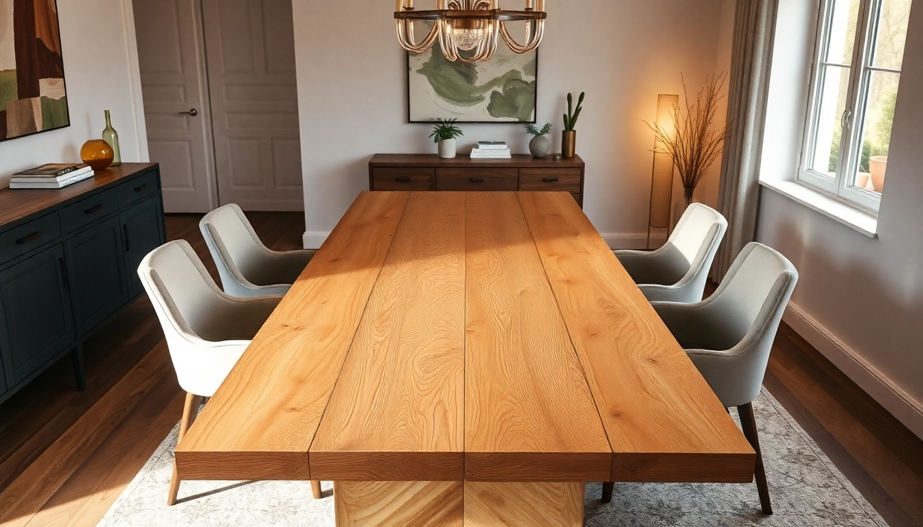 Experience the elegance of a Massiver Eiche Esstisch showcasing its unique Baumkante edges and natural wood finish in a cozy dining setting.