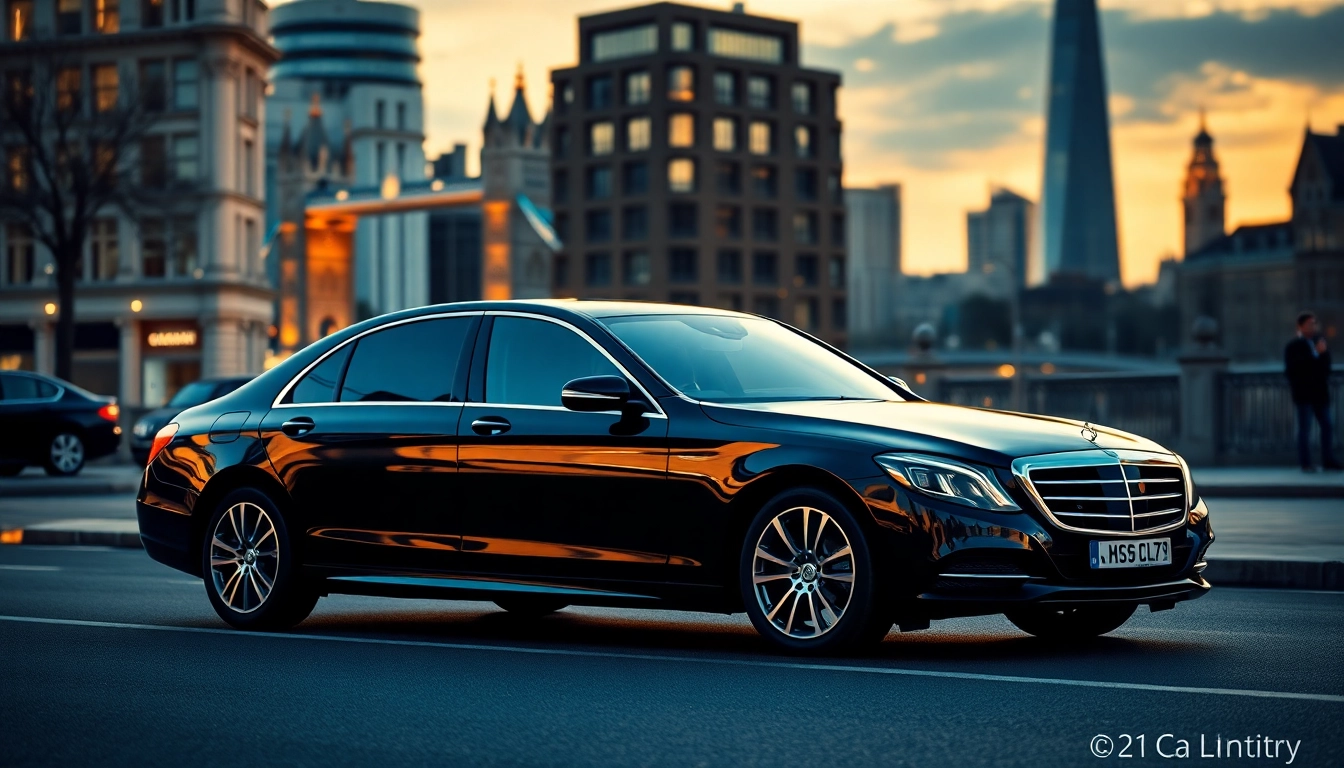 Experience luxury chauffeur service london with a stylish black car against iconic city landmarks.