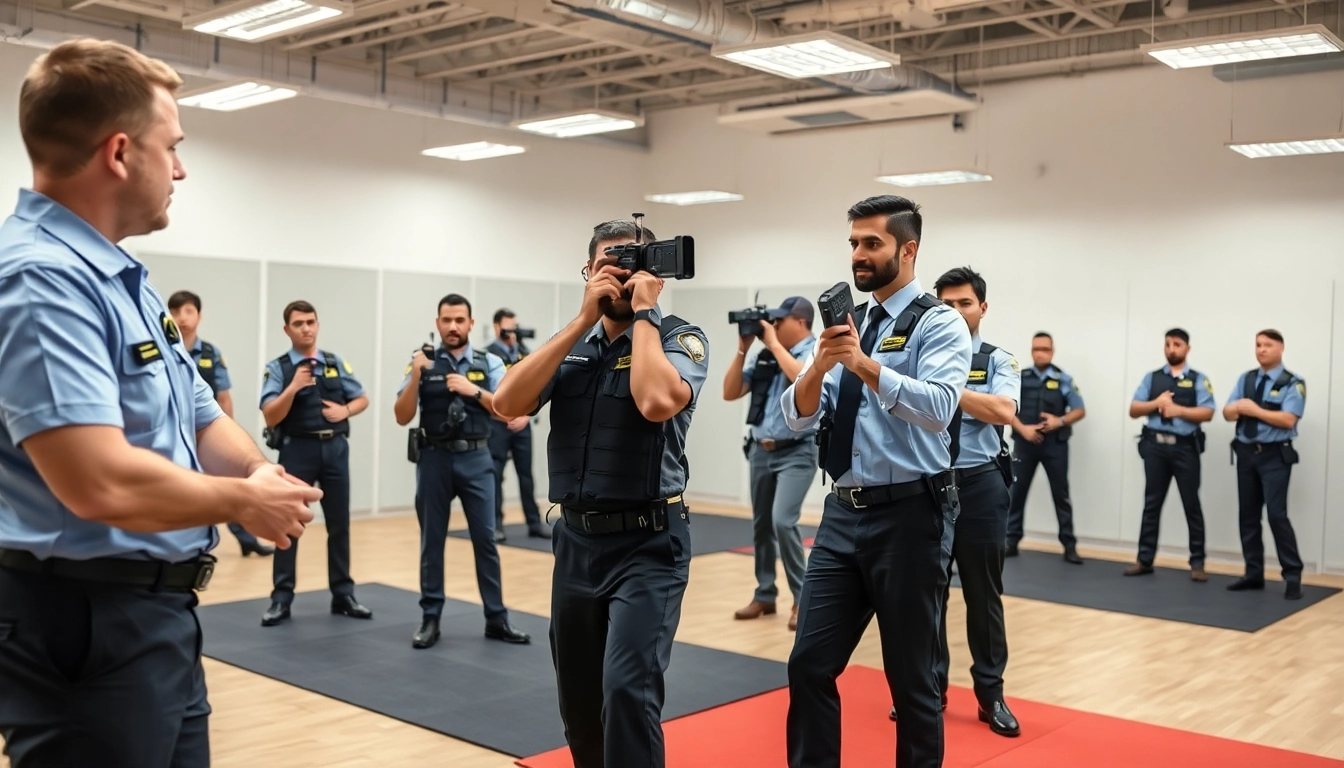 Engaging security guard training session that emphasizes teamwork and skill development.