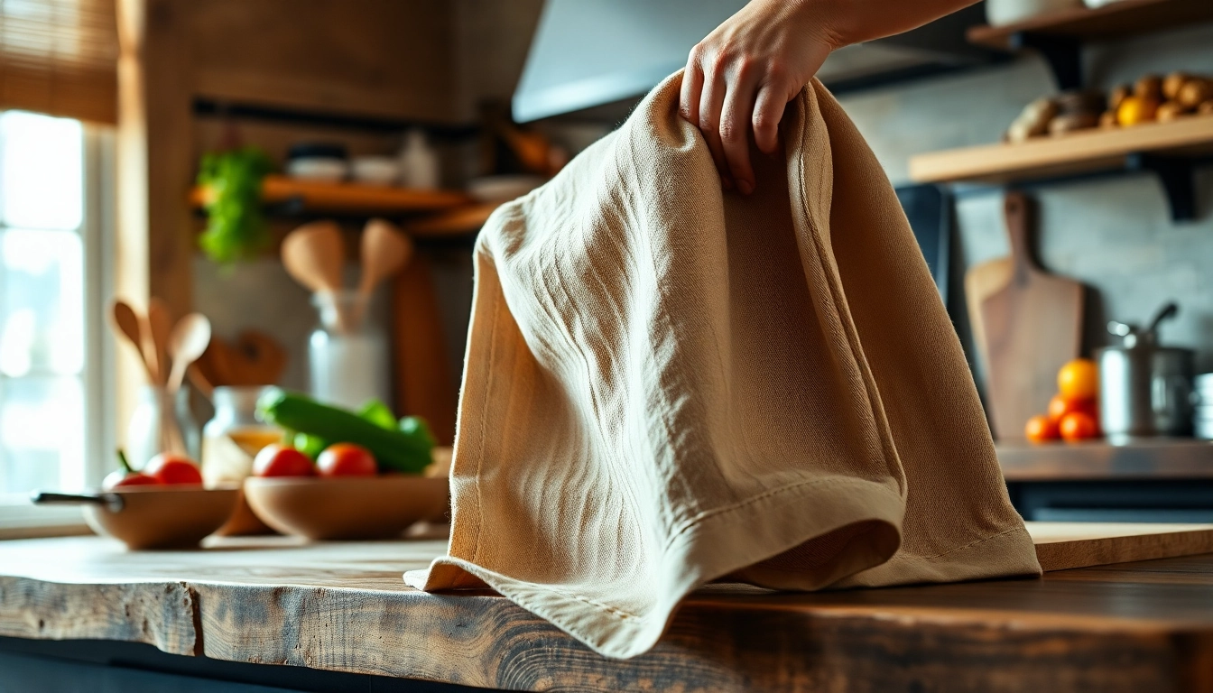 Kaasdoek gebruikt voor het uitlekken van ingrediënten in een sfeervolle keuken.