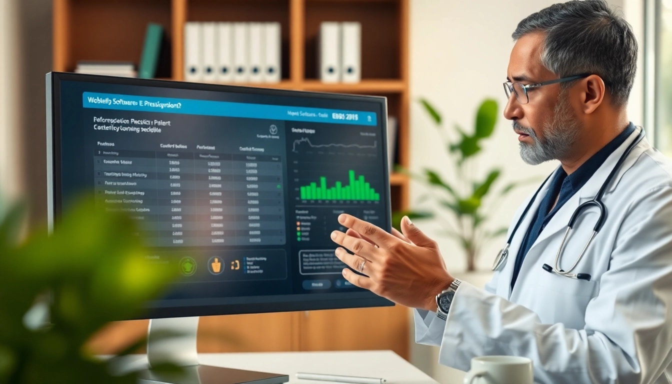 Highlighting features of eprescribing software in a digital health interface used by a doctor.