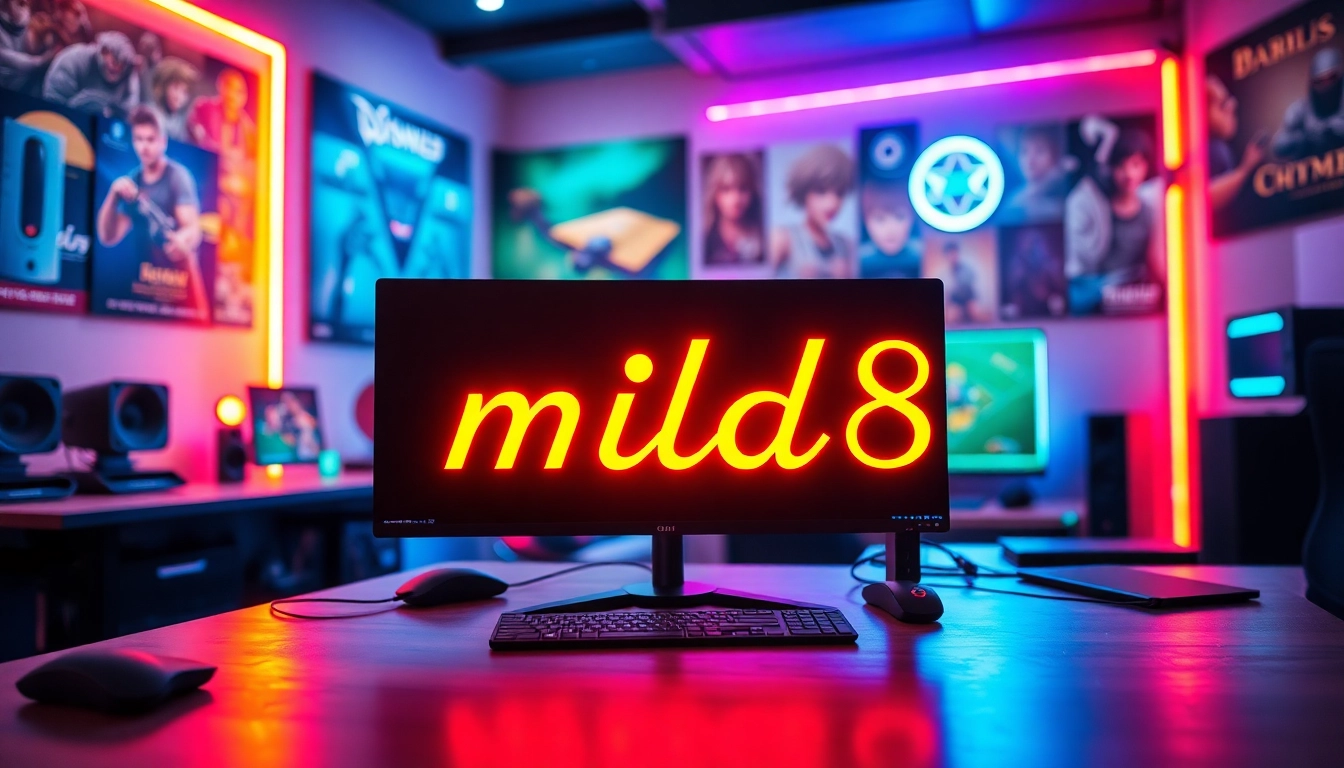 Menggambarkan pengalaman bermain game yang menyenangkan dengan mild88 dalam latar belakang ruang gaming.