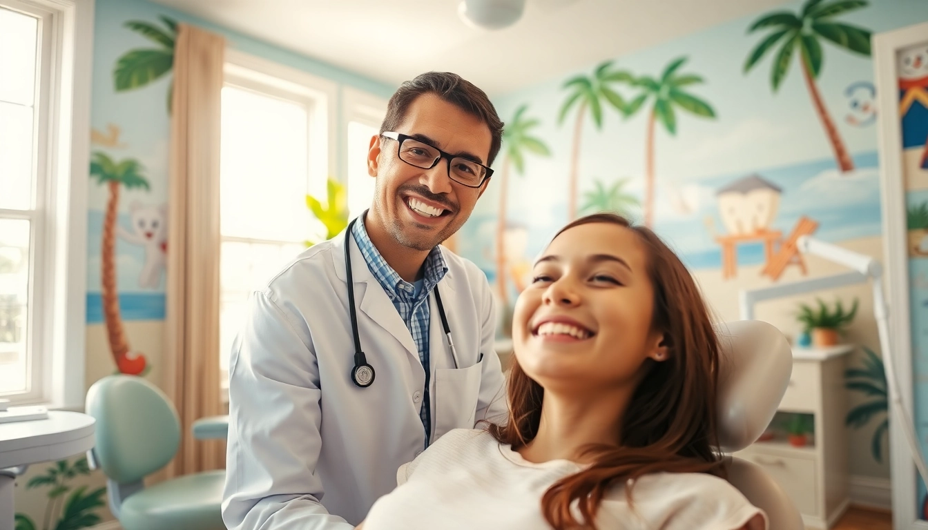 Orthodontist Myrtle Beach examining a patient in a cheerful clinic environment