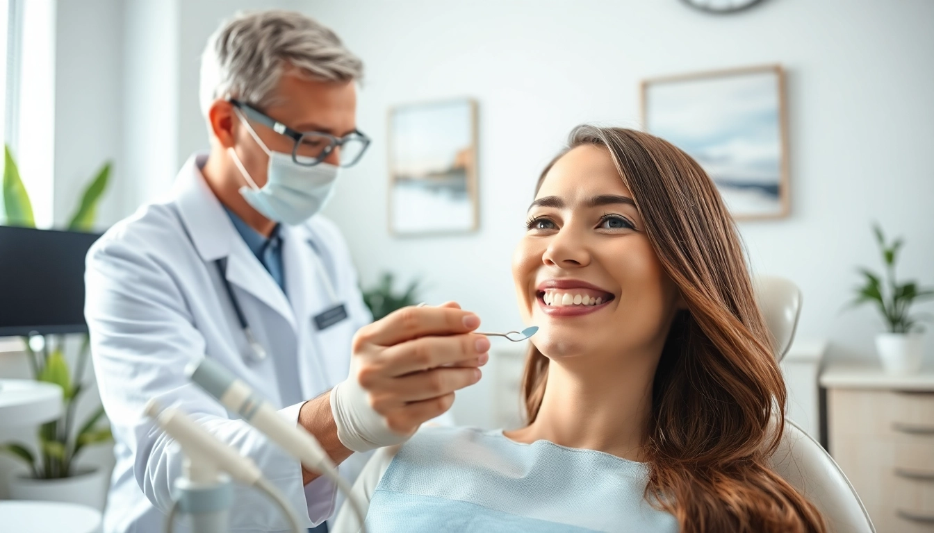 Doctor adjusting braces Myrtle Beach while smiling patient sits relaxed in a dental chair.